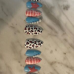 HANDMADE Blue and Pink Decorative Press on nails